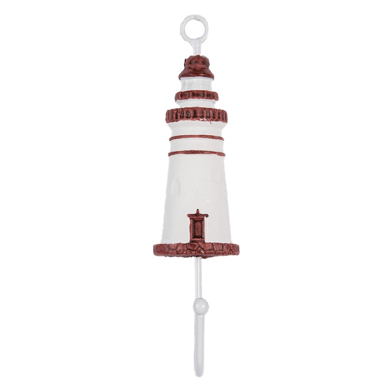 Clayre & Eef Wandhaken Leuchtturm 4x4x18 cm Weiß Rot Holz Metall