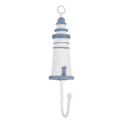 Clayre & Eef Wall Hook Lighthouse 4x4x18 cm White Blue Wood Metal