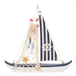 Clayre & Eef Décoration Bateau 25x6x25 cm Blanc Bleu Produit en bois