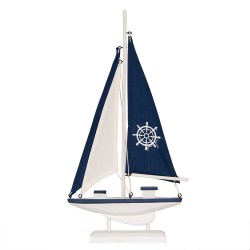 Clayre & Eef Decorazione Barca 20x4x37 cm Bianco Blu MDF