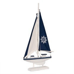 Clayre & Eef Decorazione Barca 20x4x37 cm Bianco Blu MDF