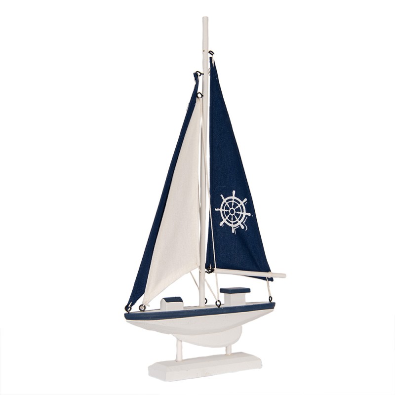 Clayre & Eef Decorazione Barca 20x4x37 cm Bianco Blu MDF