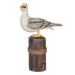 Clayre & Eef Decoratie Beeld Vogels 13x6x22 / 18x8x29 cm Bruin Wit Hout