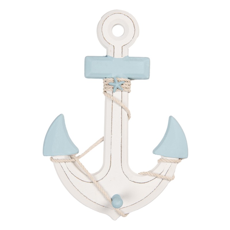 Clayre & Eef Decorazione Ancora 22x5x33 cm Bianco Blu MDF