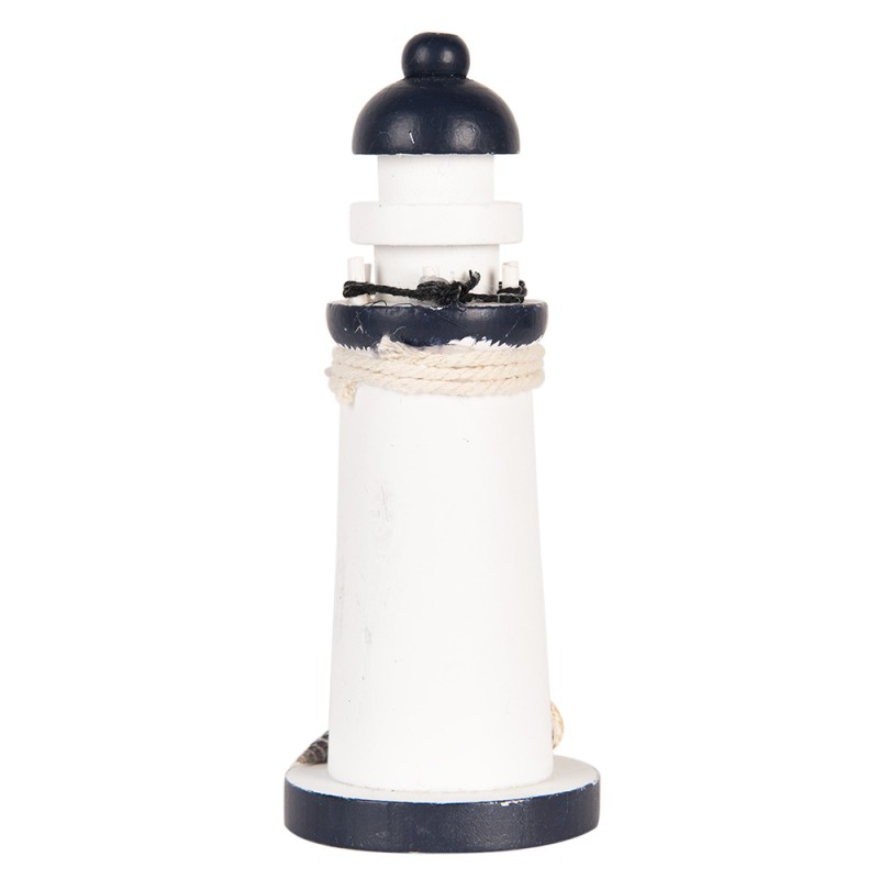 Clayre & Eef Dekoration Leuchtturm Ø 6x15 cm Weiß Blau Holzprodukt