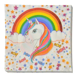 Clayre & Eef Servietten Papier 20er Set 33x33 cm Weiß Einhorn
