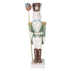 Clayre & Eef Statuetta decorativa Coniglio 28x23x96 cm Bianco Verde  Materiale ceramico