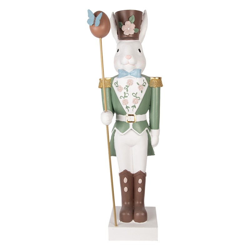 Clayre & Eef Statuetta decorativa Coniglio 28x23x96 cm Bianco Verde  Materiale ceramico