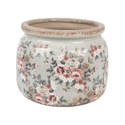 Clayre & Eef Planter Ø 20x15 cm Grey Ceramic Flowers
