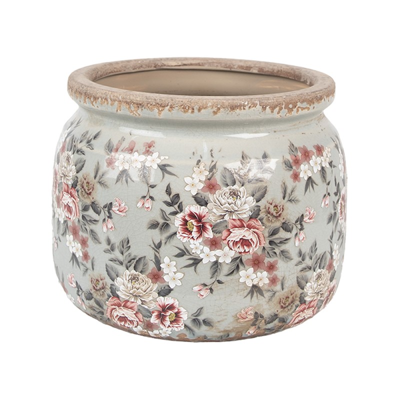 Clayre & Eef Planter Ø 20x15 cm Grey Ceramic Flowers