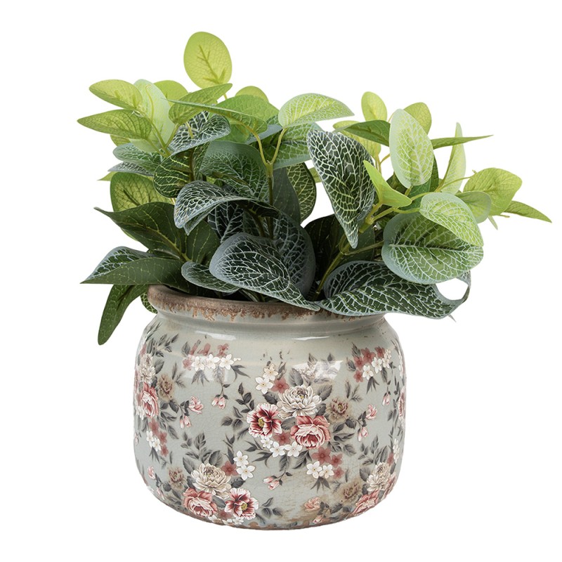 Clayre & Eef Planter Ø 20x15 cm Grey Ceramic Flowers