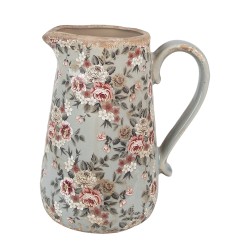 Clayre & Eef Dekorative Kanne 21x15x23 cm Grau Keramik Blumen