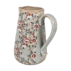 Clayre & Eef Dekorative Kanne 21x15x23 cm Grau Keramik Blumen