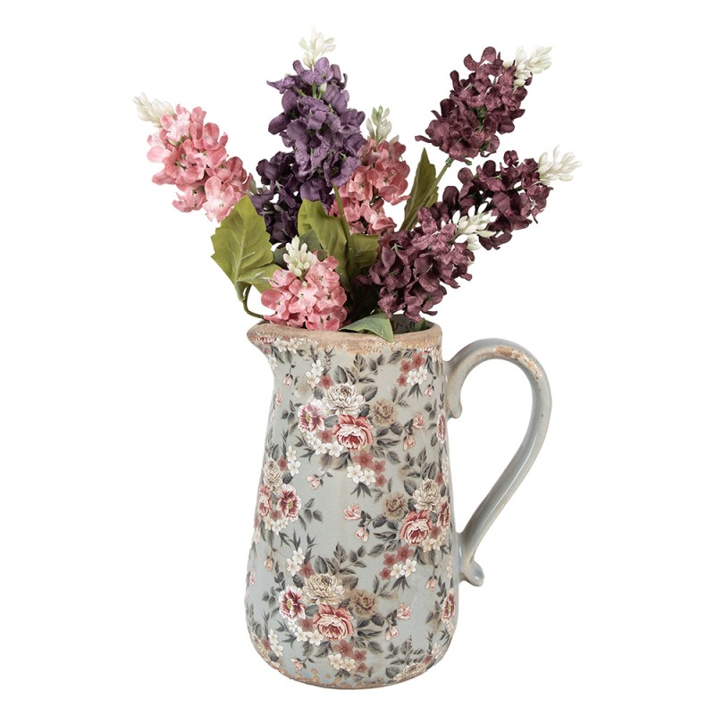 Clayre & Eef Dekorative Kanne 21x15x23 cm Grau Keramik Blumen
