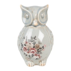 Clayre & Eef Decoratie Beeld Uil 13x12x22 cm Grijs Keramiek