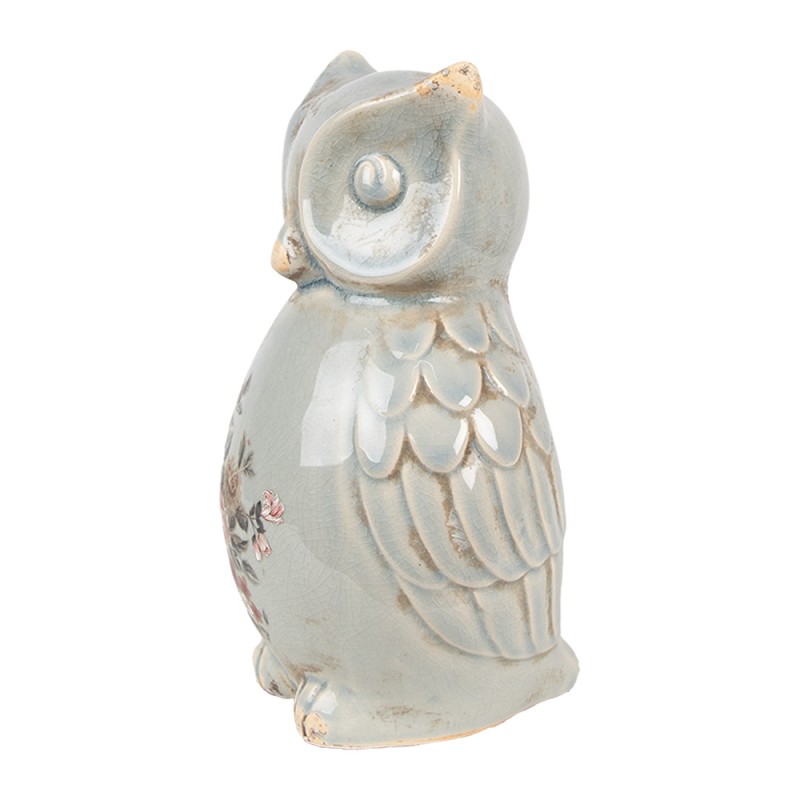 Clayre & Eef Decoratie Beeld Uil 13x12x22 cm Grijs Keramiek