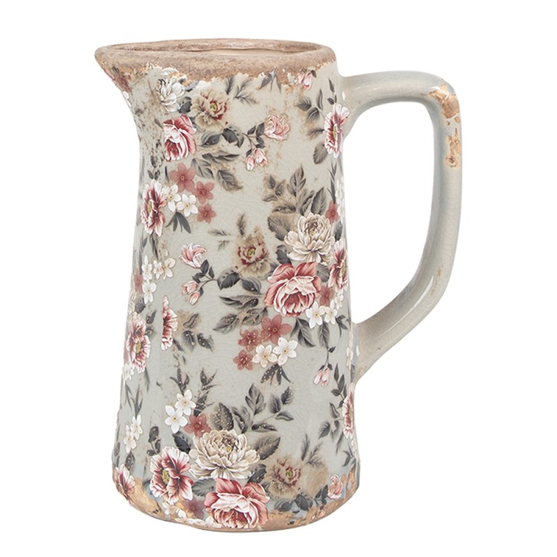 Clayre & Eef Decoration can 16x11x20 cm Grey Ceramic Flowers