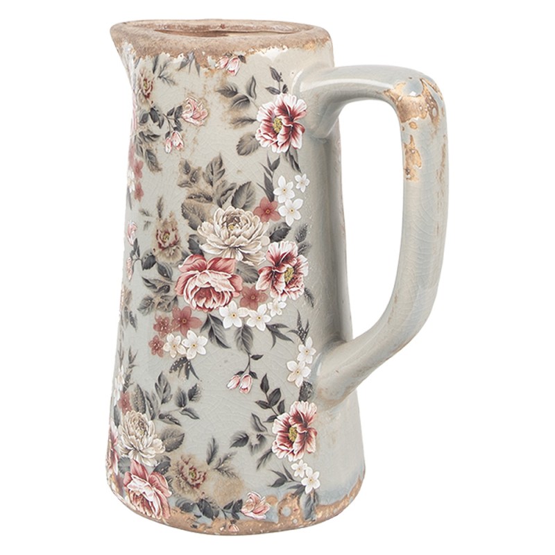 Clayre & Eef Decoration can 16x11x20 cm Grey Ceramic Flowers