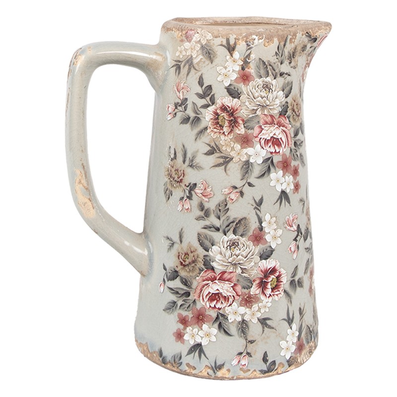 Clayre & Eef Decoration can 16x11x20 cm Grey Ceramic Flowers