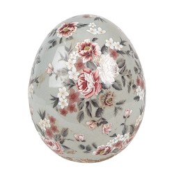 Clayre & Eef Decoratie Beeld Ei Ø 10x12 cm Grijs Keramiek Bloemen