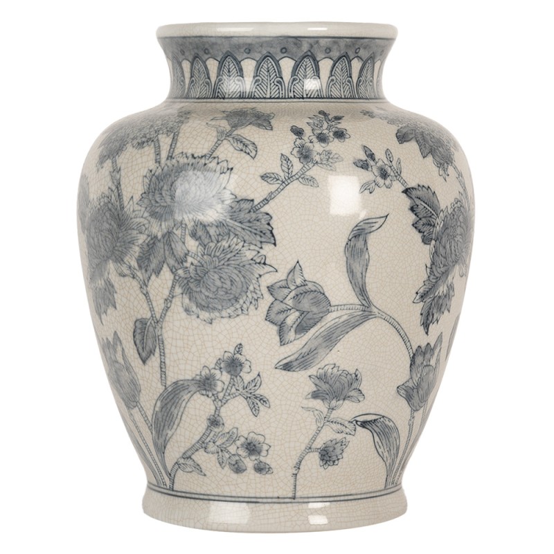 Clayre & Eef Vase Ø 23x29 cm Blanc Bleu Céramique Fleurs