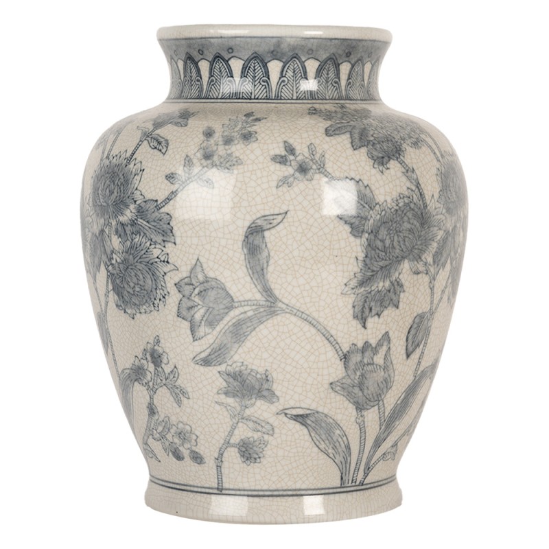 Clayre & Eef Vase Ø 23x29 cm Blanc Bleu Céramique Fleurs