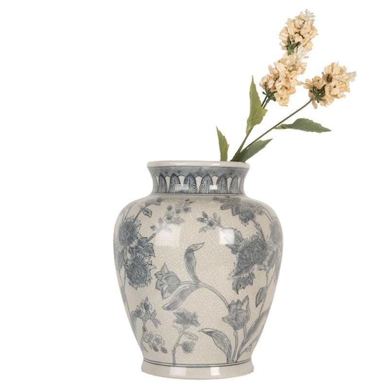 Clayre & Eef Vase Ø 23x29 cm Blanc Bleu Céramique Fleurs