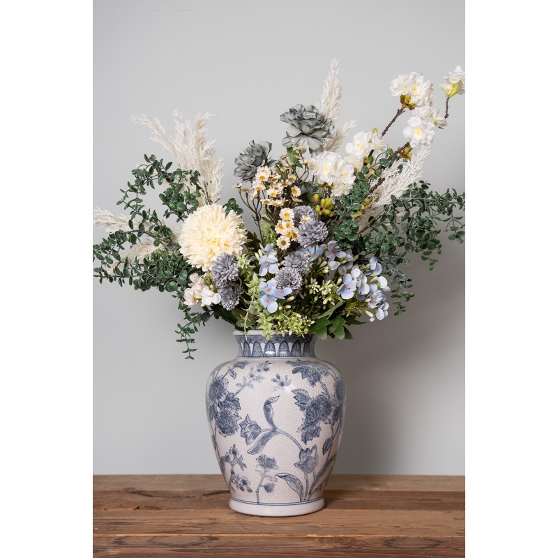 Clayre & Eef Vase Ø 23x29 cm Blanc Bleu Céramique Fleurs