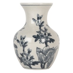Clayre & Eef Vase Ø 10x16 cm Blanc Bleu Céramique Fleurs