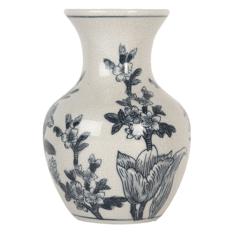 Clayre & Eef Vase Ø 10x16 cm Blanc Bleu Céramique Fleurs