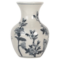 Clayre & Eef Vase Ø 10x16 cm Blanc Bleu Céramique Fleurs