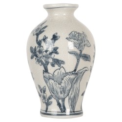 Clayre & Eef Vaso Ø 9x15 cm Bianco Blu Ceramica Fiori