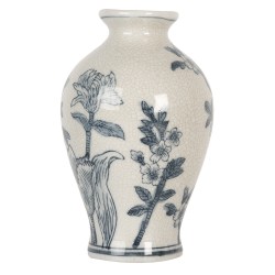 Clayre & Eef Vaso Ø 9x15 cm Bianco Blu Ceramica Fiori