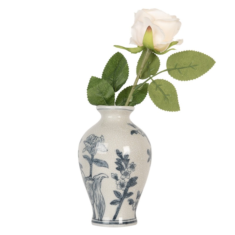 Clayre & Eef Vaso Ø 9x15 cm Bianco Blu Ceramica Fiori