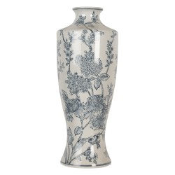 Clayre & Eef Vase Ø 16x42 cm Weiß Blau Keramik Blumen