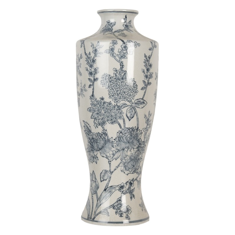 Clayre & Eef Vase Ø 16x42 cm Weiß Blau Keramik Blumen