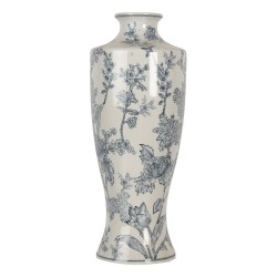 Clayre & Eef Vase Ø 16x42 cm Weiß Blau Keramik Blumen