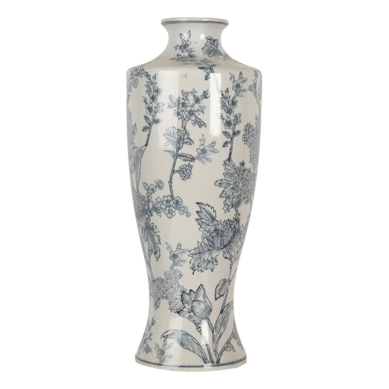 Clayre & Eef Vase Ø 16x42 cm Weiß Blau Keramik Blumen