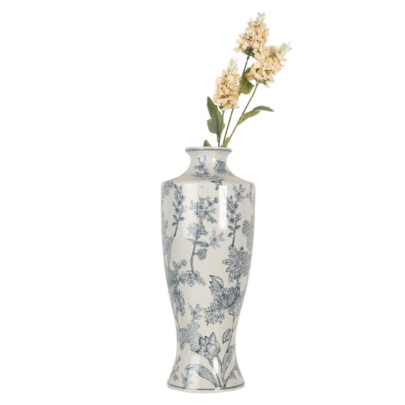 Clayre & Eef Vase Ø 16x42 cm Weiß Blau Keramik Blumen