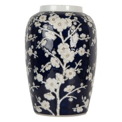 Clayre & Eef Vase Ø 20x30 cm Blue White Ceramic Flowers