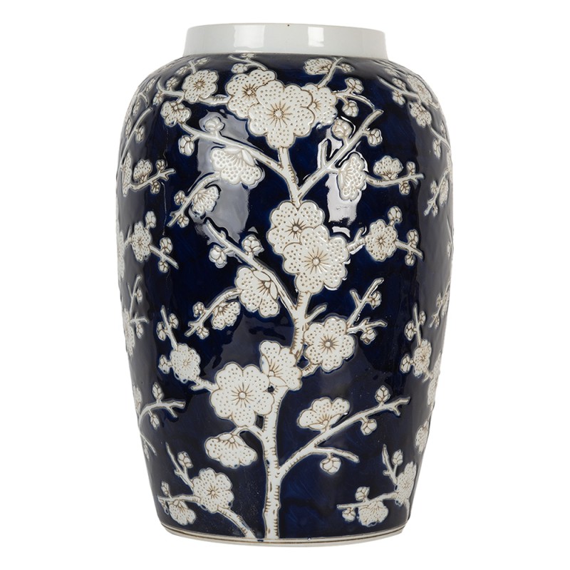Clayre & Eef Vase Ø 20x30 cm Bleu Blanc Céramique Fleurs