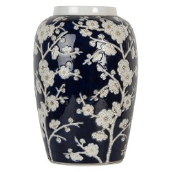 Clayre & Eef Vase Ø 20x30 cm Blue White Ceramic Flowers
