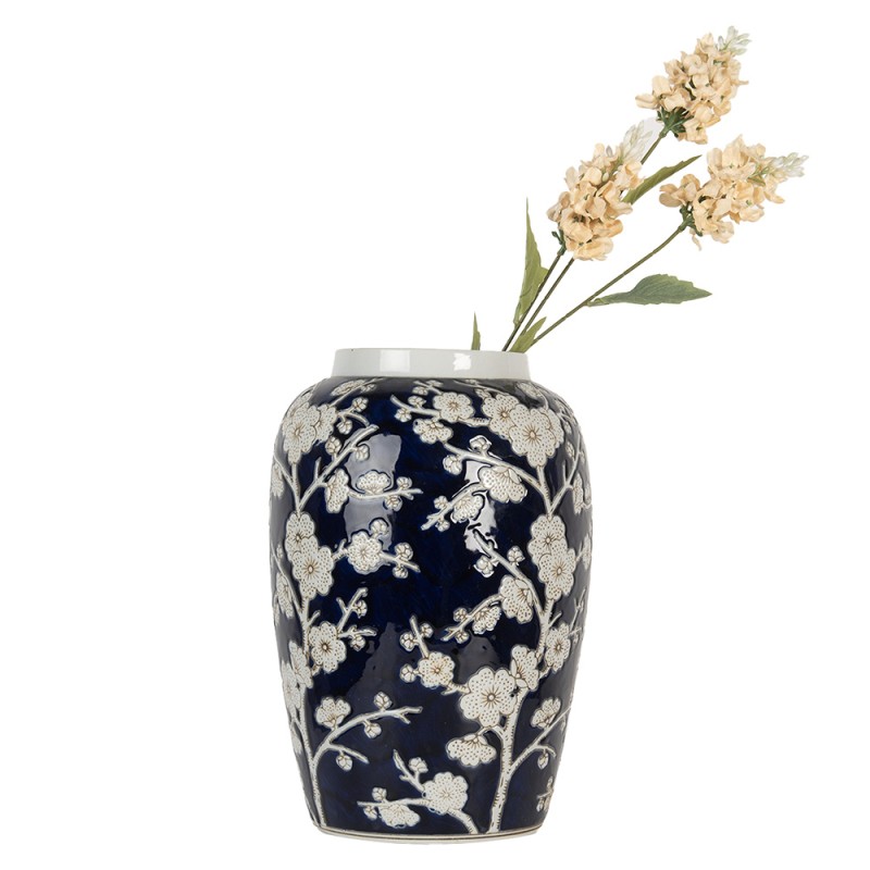 Clayre & Eef Vase Ø 20x30 cm Bleu Blanc Céramique Fleurs