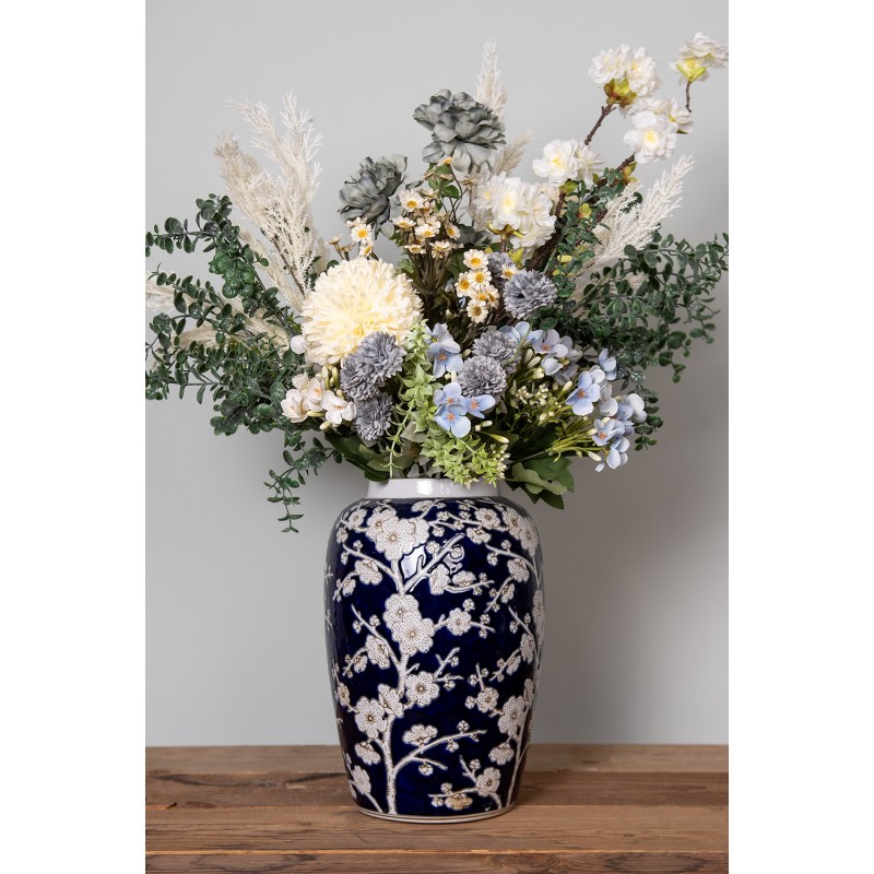 Clayre & Eef Vase Ø 20x30 cm Bleu Blanc Céramique Fleurs