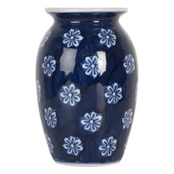 Clayre & Eef Vaso  Ø 10x15 cm Blu Bianco  Ceramica Fiori