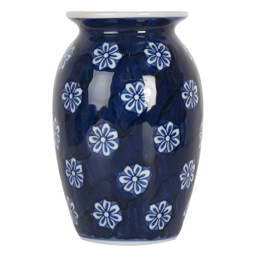 Clayre&Eef VaasØ 10x15 cm Blauw Wit Keramiek Bloemen afbeelding
