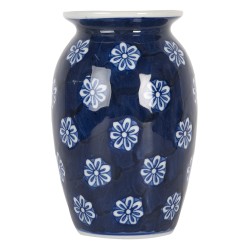 Clayre & Eef Vaso  Ø 10x15 cm Blu Bianco  Ceramica Fiori