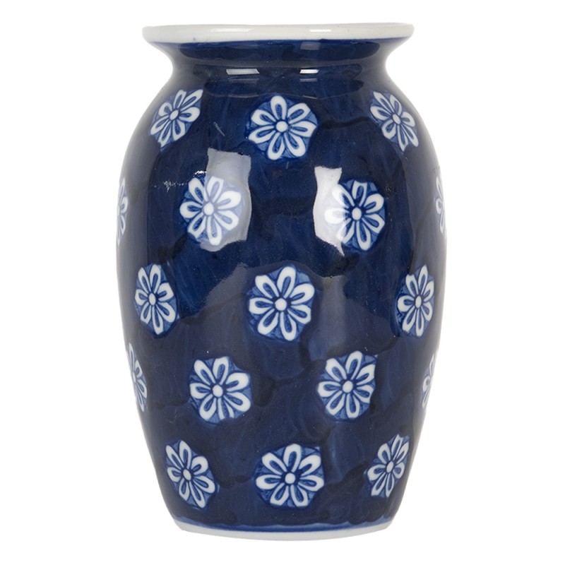 Clayre & Eef Vaso  Ø 10x15 cm Blu Bianco  Ceramica Fiori