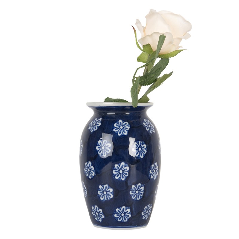 Clayre & Eef Vaso  Ø 10x15 cm Blu Bianco  Ceramica Fiori