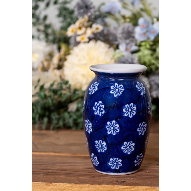 Clayre & Eef Vaso  Ø 10x15 cm Blu Bianco  Ceramica Fiori